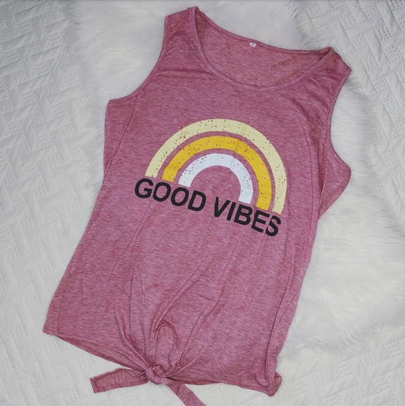 Tops - Good Vibes Rainbow Tie-Front Tank Top